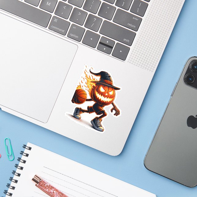 Adesivo Halloween Jack-o'-Lanterna Slam Dunk: Cesta Spooky (Notebook com iPhone)