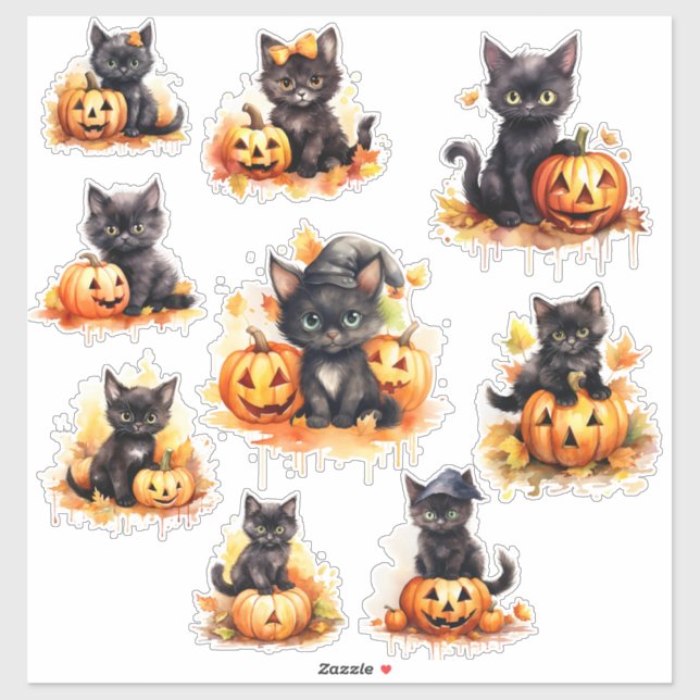 Adesivo Halloween Kitten e Pumpkin Vinyl Sticker (Folha)