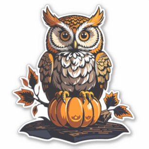 Adesivo Halloween Owl com abóbora