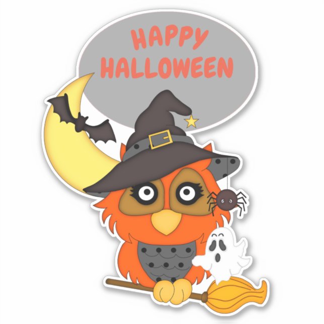 Adesivo Halloween Owl em Broom (Frente)