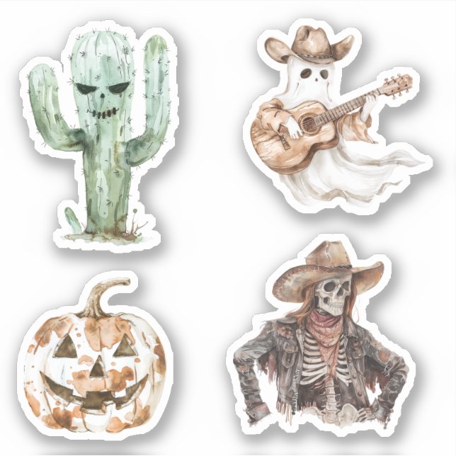 Adesivo Halloween Western Cowboy Cowgirl Cactus (Frente)