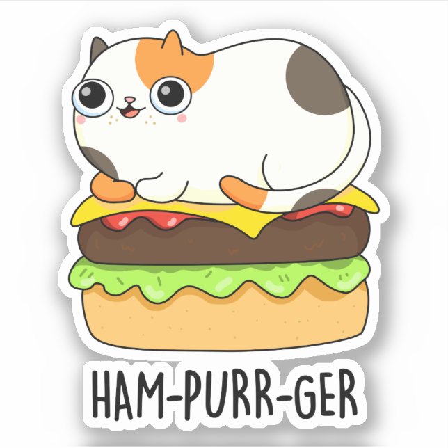Adesivo Ham-Purr-Ger Funny Cat Hamburger Pun (Frente)