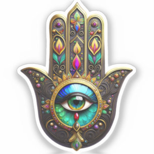 Adesivo Hamsa Dourado Marrom Colorido Terceiro Olho Arco-í