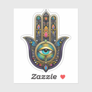 Adesivo Hamsa Preto Colorido com Terceiro Olho Turquesa