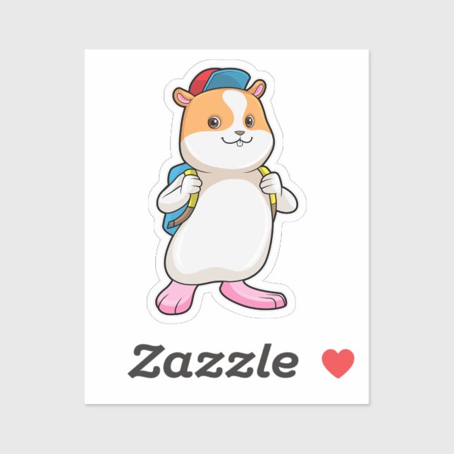 Adesivo Hamster como Estudante com Mochila e Boné (Folha)