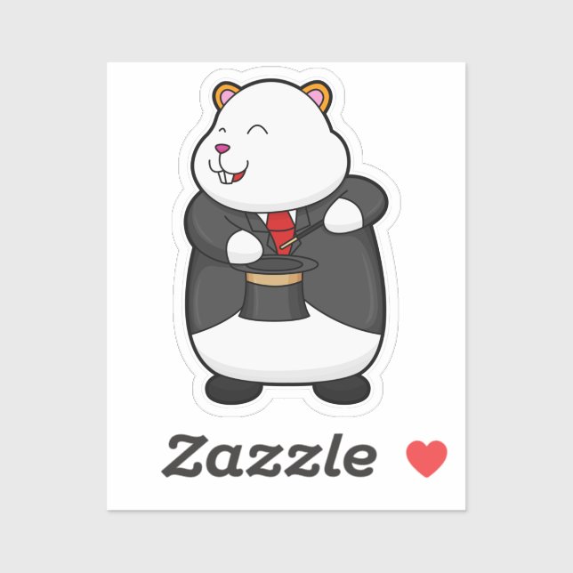 Adesivo Hamster como mágico com varinha mágica e chapéu (Folha)