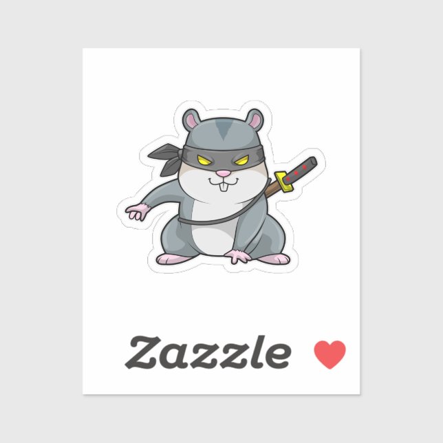 Adesivo Hamster como Ninja nas artes marciais com espada (Folha)