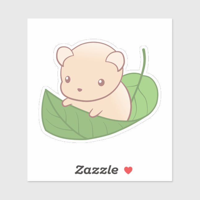 Adesivo Hamster de Rato Bonito Flutuando em Folha (Folha)