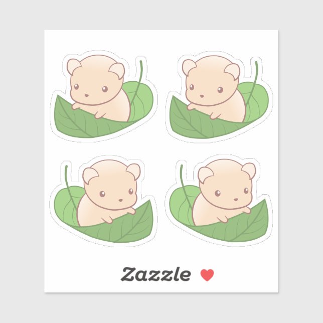 Adesivo Hamster de Rato Bonito Flutuando em um Conjunto Fo (Folha)