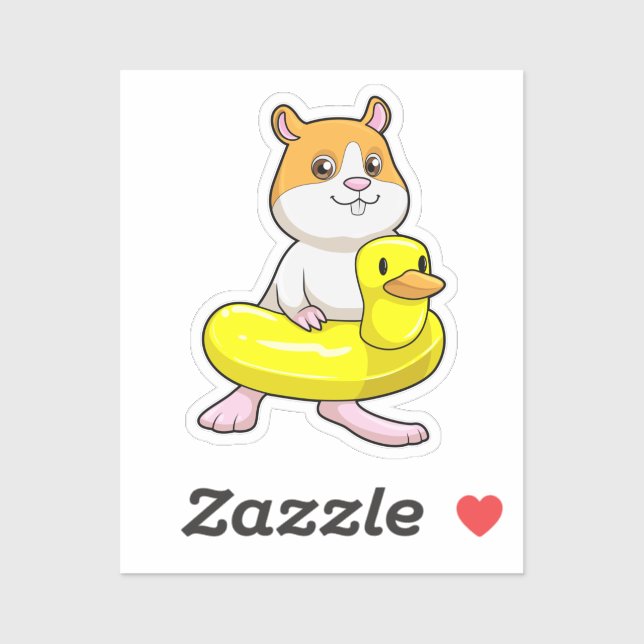 Adesivo Hamster em Beach com Duck como anel de Natação (Folha)