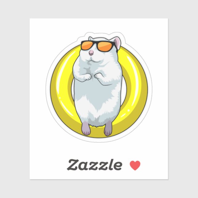 Adesivo Hamster em Nadar com anel de Natação (Folha)