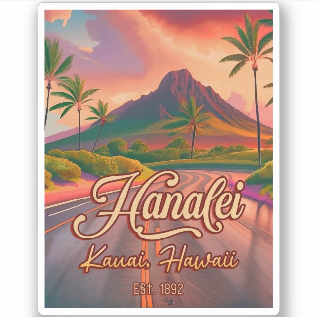 Adesivo Hanalei Kauai Hawaii Retro Volcano Road 1950 (Frente)