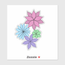 Adesivo Hand-Drawn Pink, Purple, Blue, Mint Flower Sticker