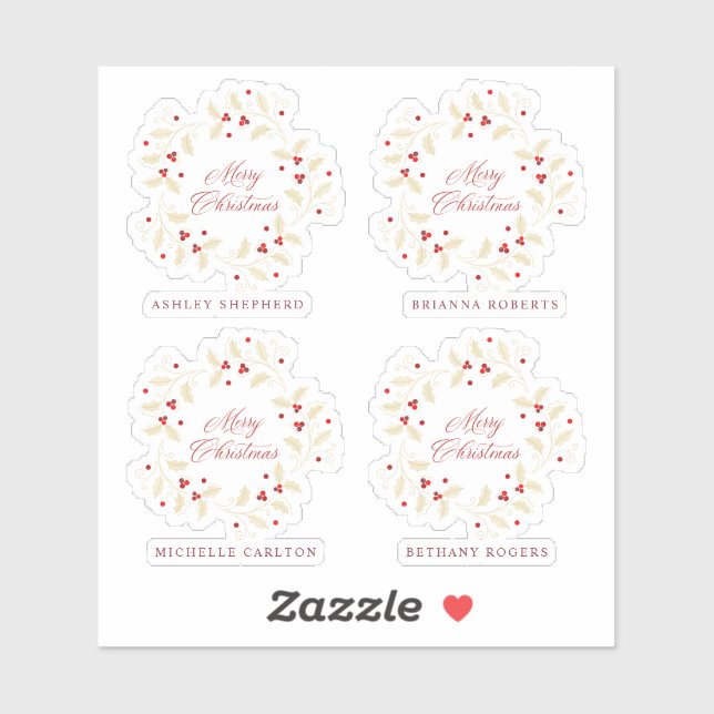 Adesivo Handwritten Merry Christmas Holly Branches Wreath (Folha)