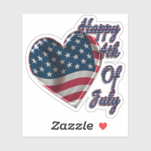 Adesivo Happy 4 de julho USA Flag Heart