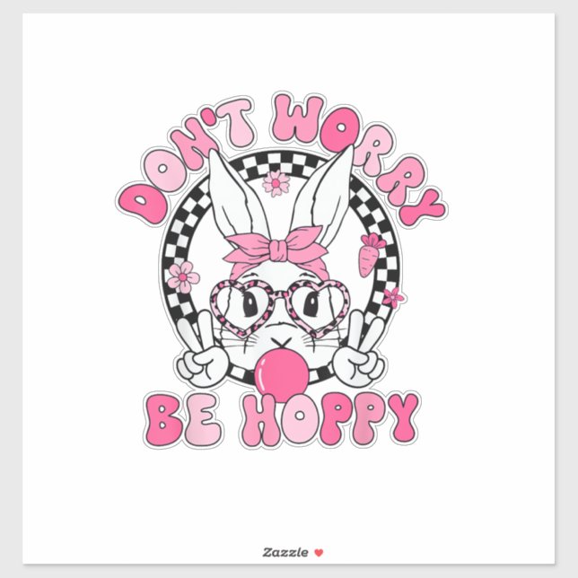 Adesivo Happy Easter Groovy Bunny Face Don't Worry Be Hopp (Folha)