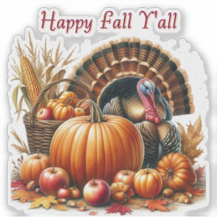 Adesivo Happy Fall Cornucopia Pumpkin Turquia