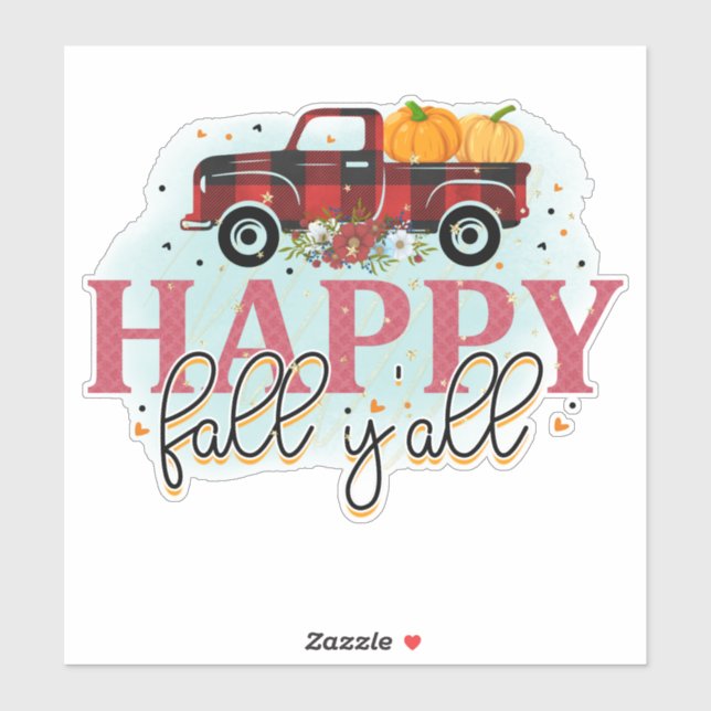 Adesivo Happy Fall Yall Red Plaid Truck (Folha)