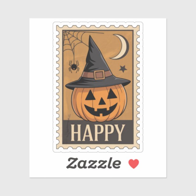 Adesivo Happy Halloween" Jack-o'-Lantern Witch Hat Stamp (Folha)