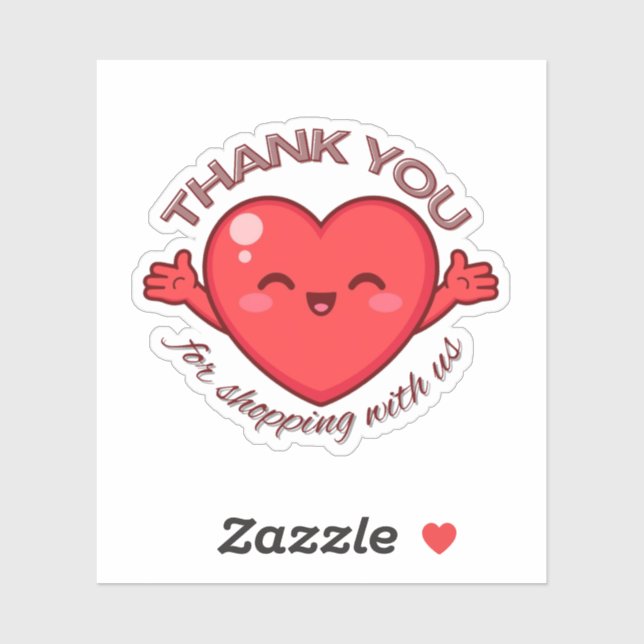 Adesivo Happy Kawaii Heart Thank You for Shopping with Us  (Folha)