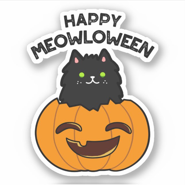 Adesivo Happy Meowloween Dia de as Bruxas engraçado Pun (Frente)