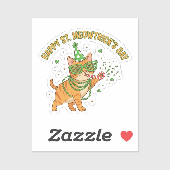 Adesivo Happy St Meowtrick's Day Party Cat Shutter Shades  (Folha)