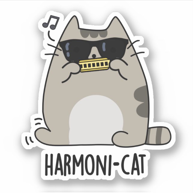 Adesivo Harmoni-cat Funny Harmonica Cat Pun (Frente)