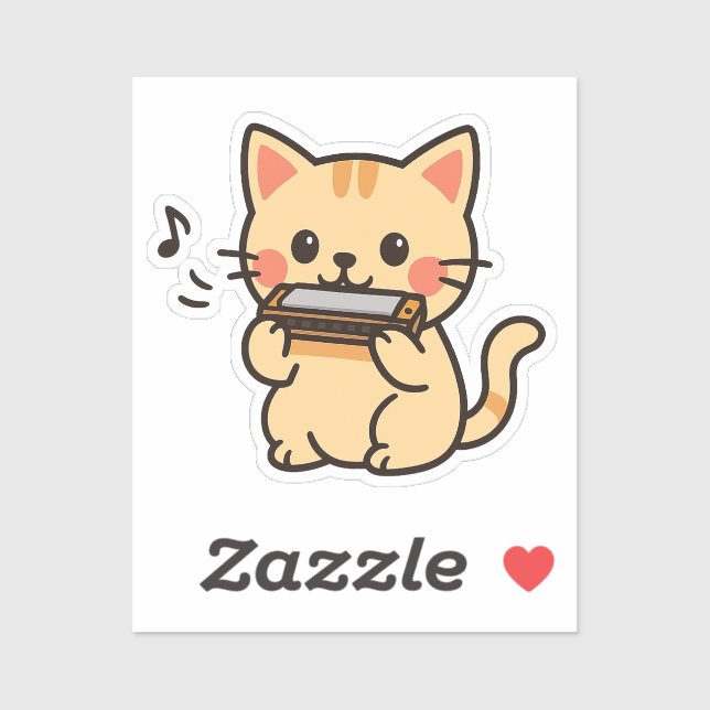 Adesivo Harmonica Cat Cartoon (Folha)