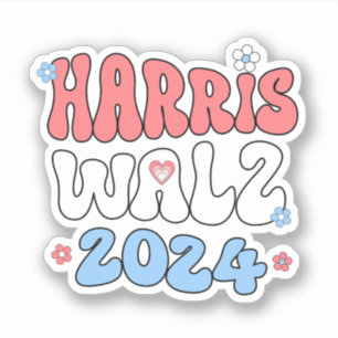 Adesivo Harris Walz 2024 Estilo Hippie Retroativo