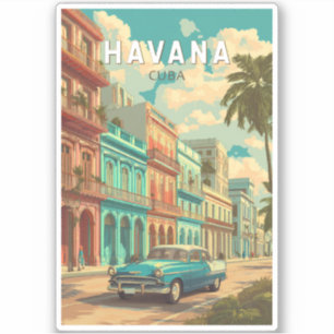 Adesivo Havana Cuba Illustração Viagem Art Vintage