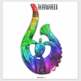 Adesivo Hawaii Honu Tribal Hook Neon Arco-íris