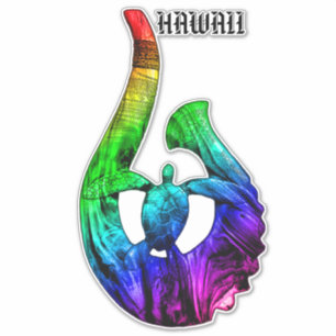Adesivo Hawaii Honu Tribal Hook Neon Rainbow
