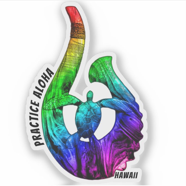 Adesivo Hawaii Practice Aloha Honu Tribal Hook NeonRainbow (Frente)
