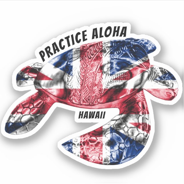 Adesivo Hawaii Practice Aloha - Tribal Honu HIFlag (Frente)