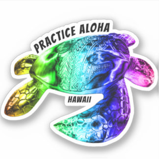 Adesivo Hawaii Practice Aloha - Tribal Honu Rainbow