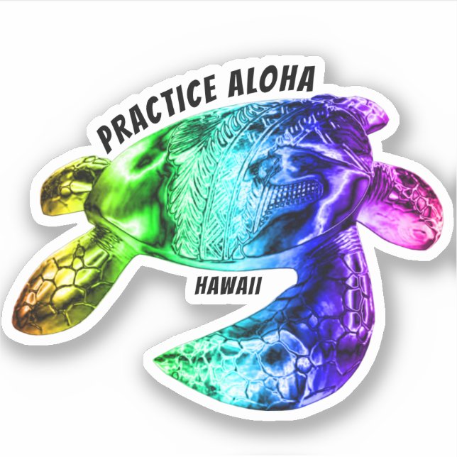 Adesivo Hawaii Practice Aloha - Tribal Honu Rainbow (Frente)