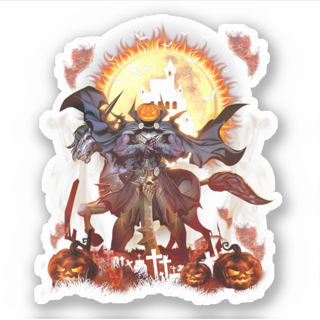 Adesivo Headless Horseman Happy Halloween Pumpkin (Frente)