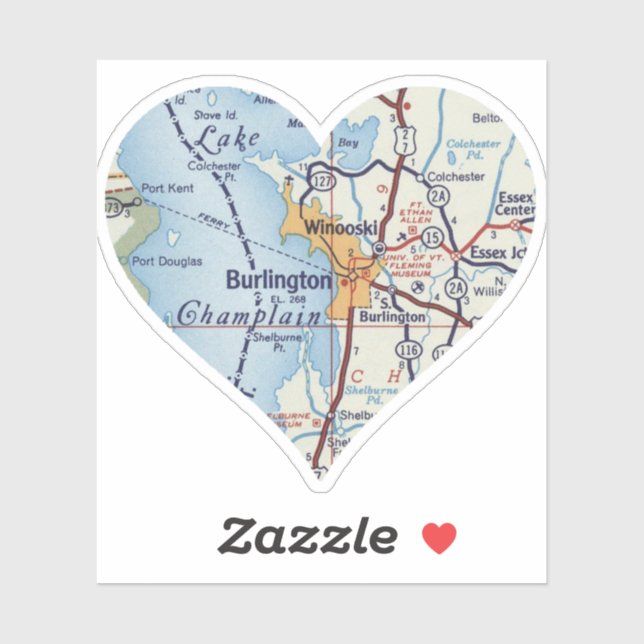 Adesivo Heart Burlington Vermont e Winooski (Folha)