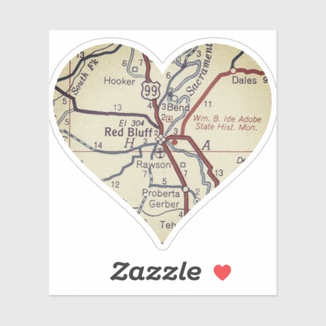 Adesivo Heart Red Bluff California (Folha)