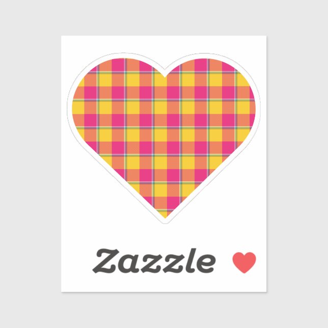 Adesivo Heart Shaped Plaid Yellow Pink (Folha)