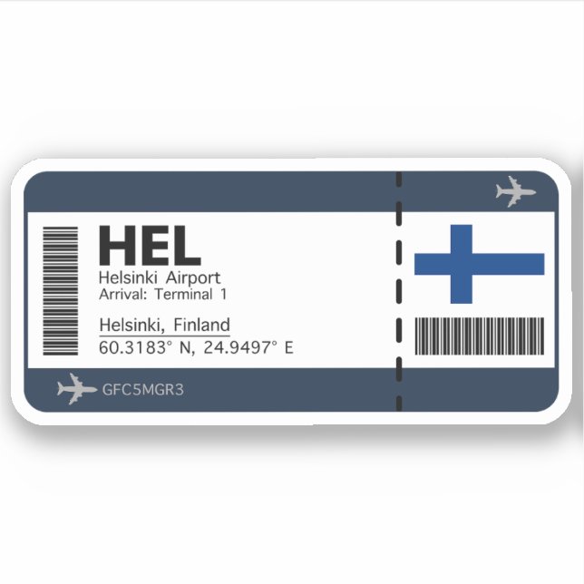 Adesivo HEL Helsinki, Finlândia — Passagem de embarque no  (Frente)