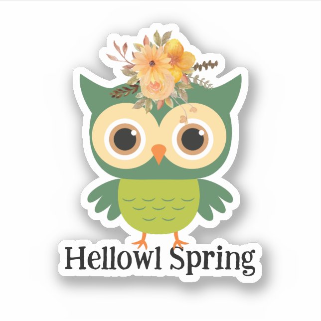 Adesivo Hellowl Primavera Cute Owl Hello Primavera (Frente)