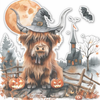 Adesivo Highland Cow Halloween Watercolor