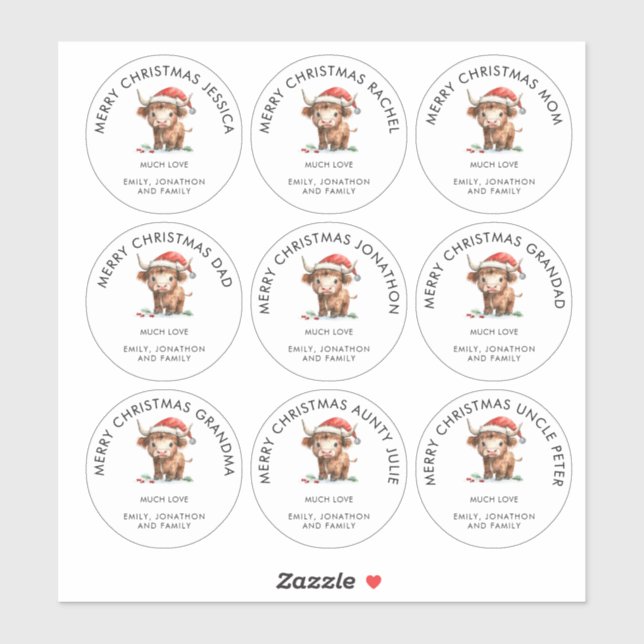 Adesivo Highland Cow Individual Names Merece Natal (Folha)