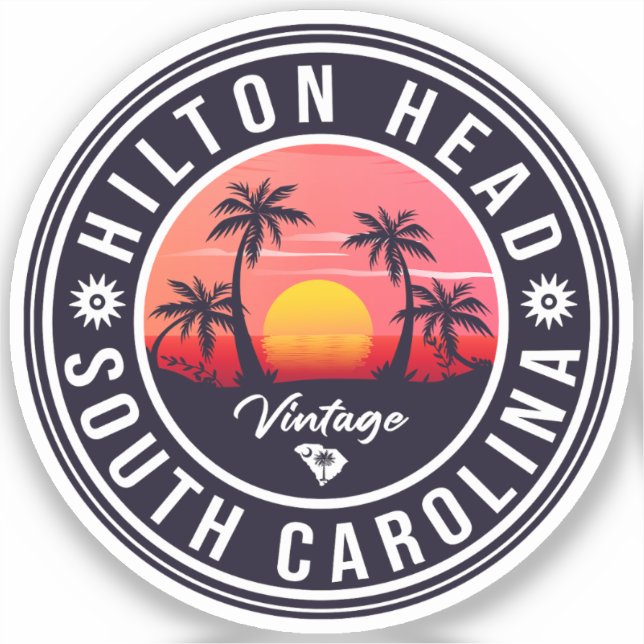 Adesivo Hilton Head South Carolina Retro Sunset Souvenirs (Frente)