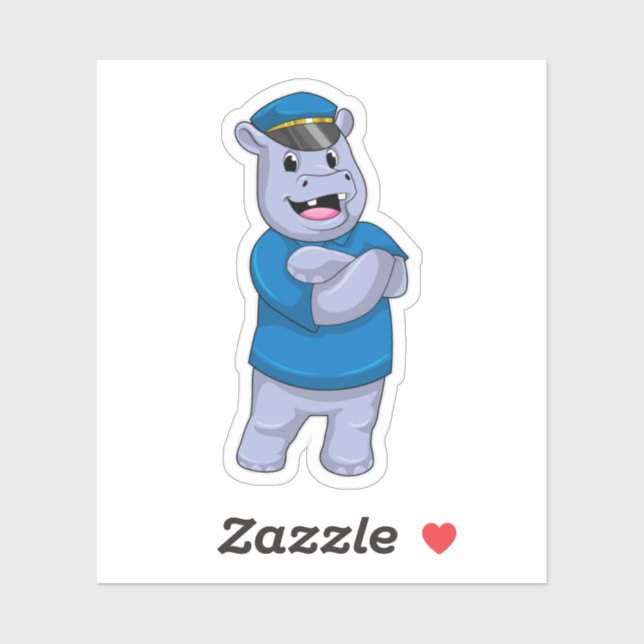 Adesivo Hippo como agente da polícia com chapéu da polícia (Folha)