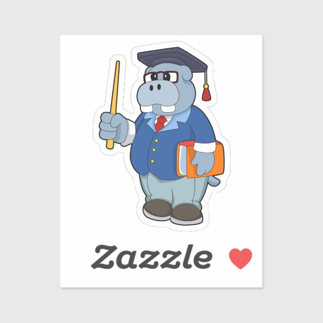 Adesivo Hippo como Professor com Livro (Folha)