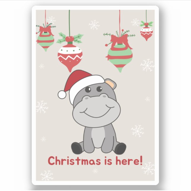 Adesivo Hippo Merry Christmas Winter Animais Hippos Sticke (Frente)