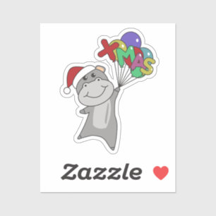 Adesivo Hippo Merry Christmas Winter Animals Hippos Sticke
