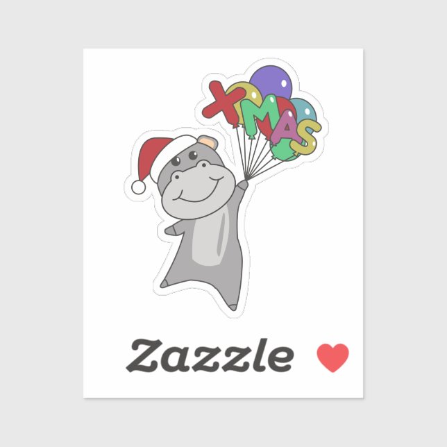 Adesivo Hippo Merry Christmas Winter Animals Hippos Sticke (Folha)